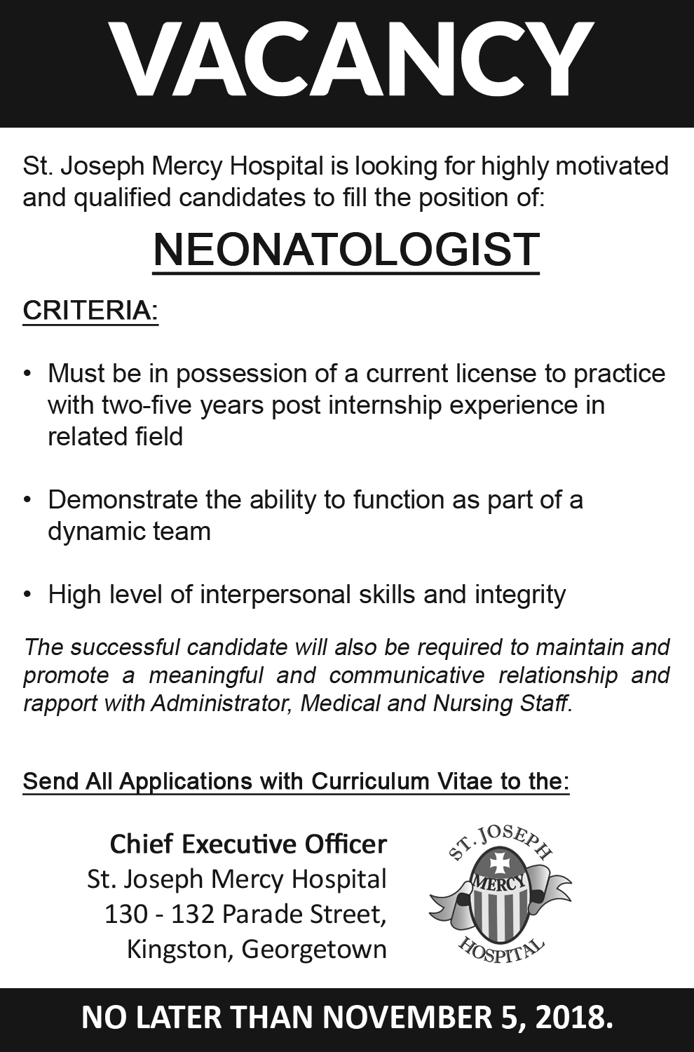 Mercy 5 2 Vacancy Neonatologist St Joseph Mercy Hospital Georgetown